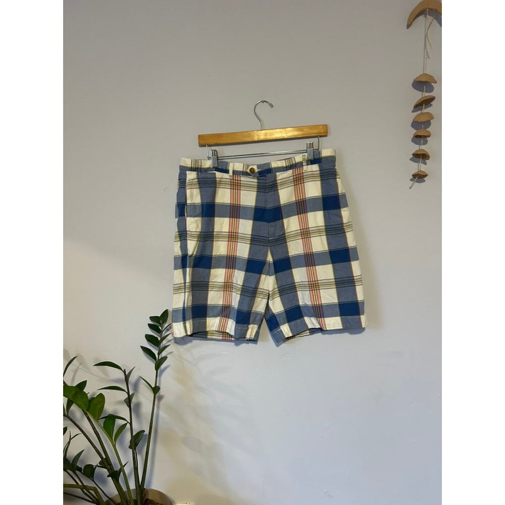 Plaid Cremieux Collection Flat Front Chino Shorts - (Men's 36 |‎ 9" Inseam)